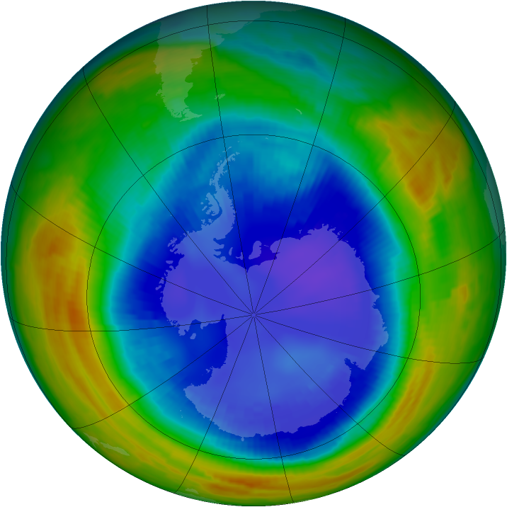 Antarctic ozone map for 25 August 1996